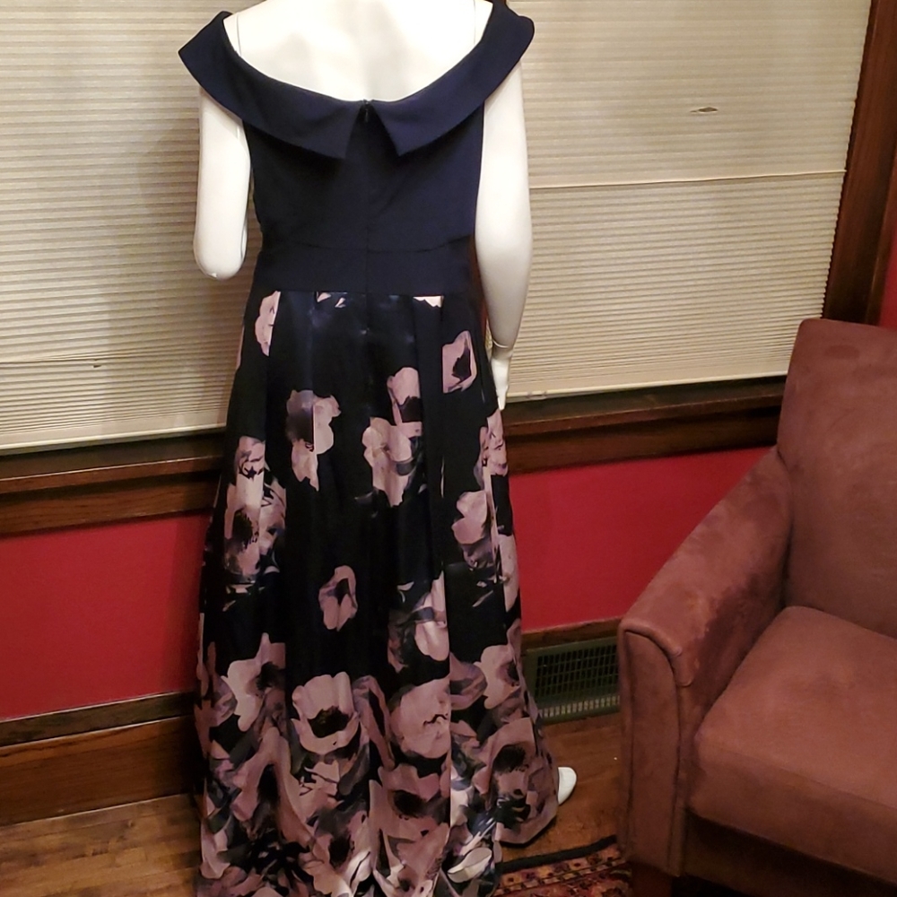 XSCAPE Womens Navy Floral Sleeveless Sheath Dress - Picture 2 of 9